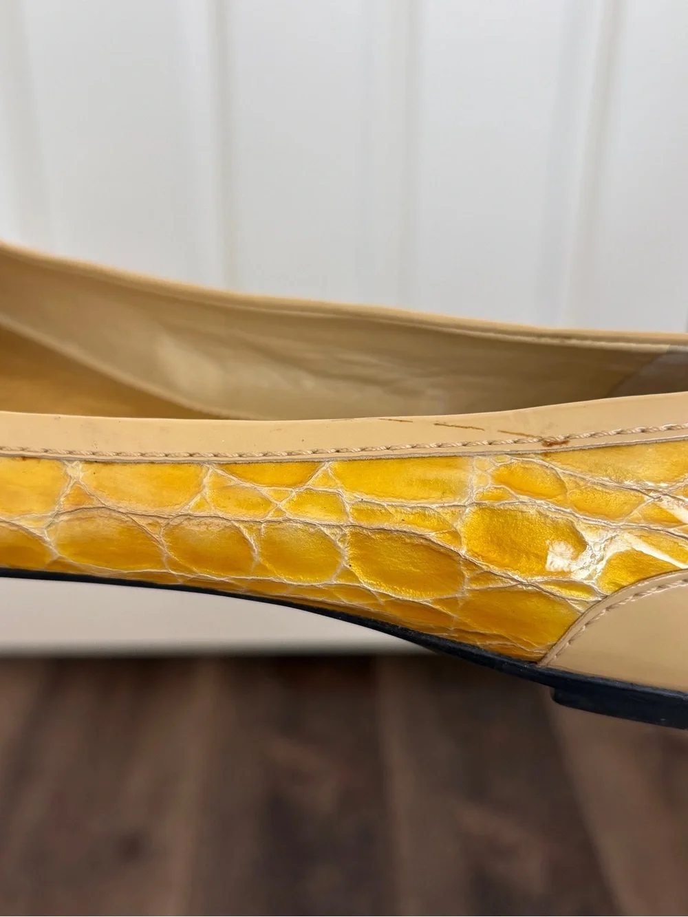 Antonio Melani Yellow Crocodile Leather Buckle Flats
